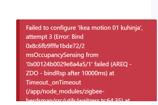 zigbee2mqtt error message - couldn't pair