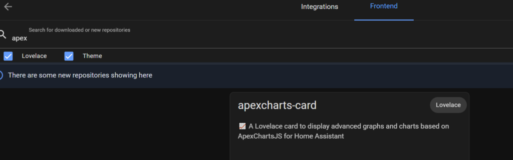 screenshot of HACS - install apexchart