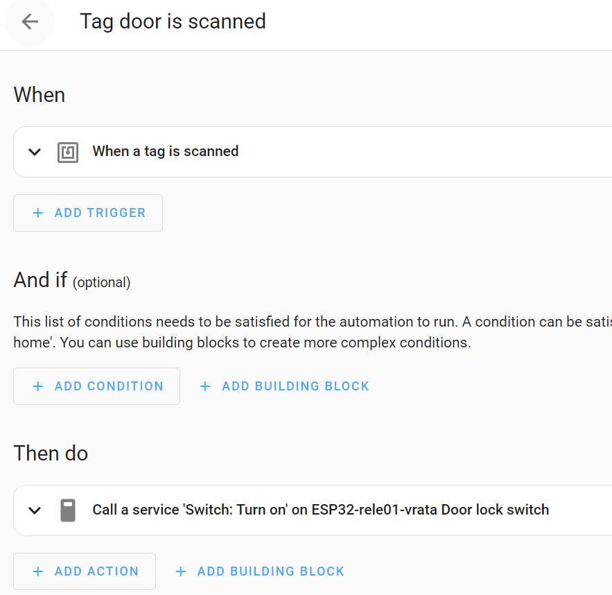 screenshot of the door unlock automation
