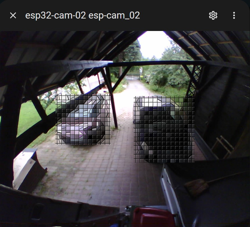 a fisheye view on the driveway through a wooden garage