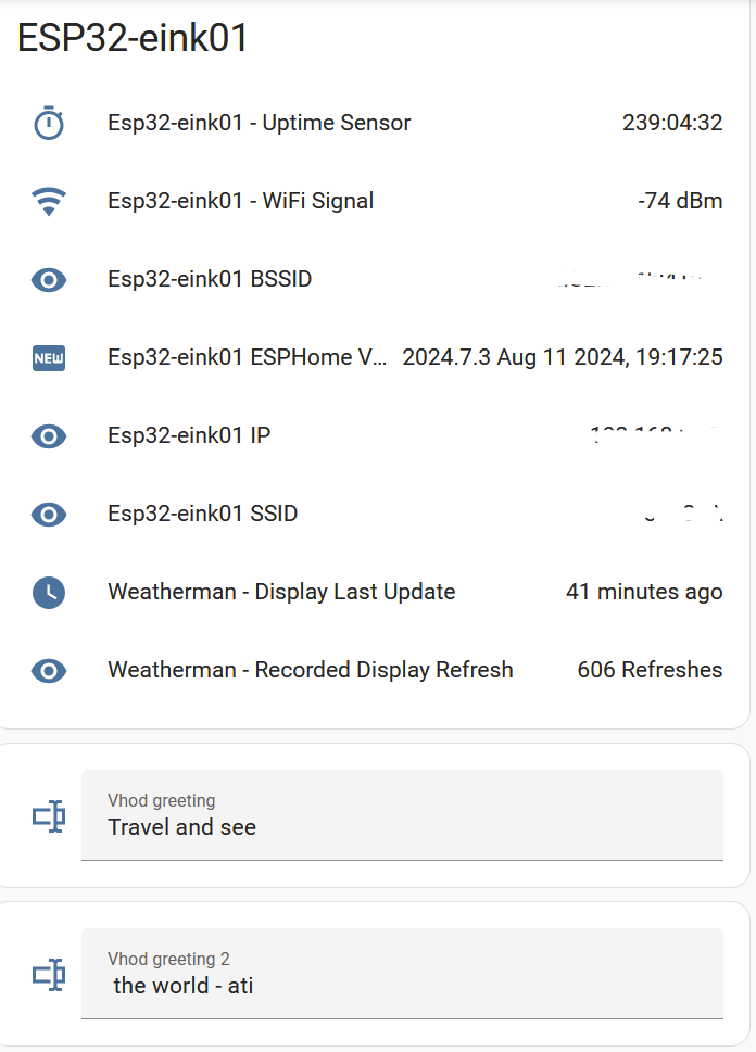 home assistant info screen of e-ink display