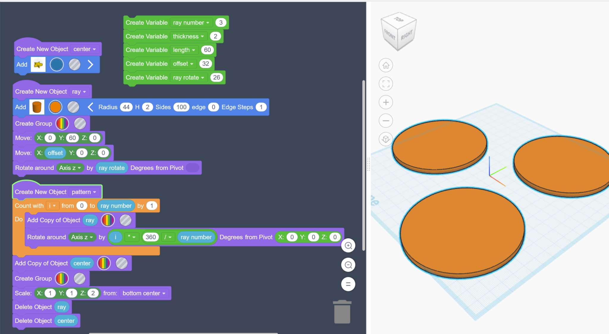 TinkerCad Codeblocks example