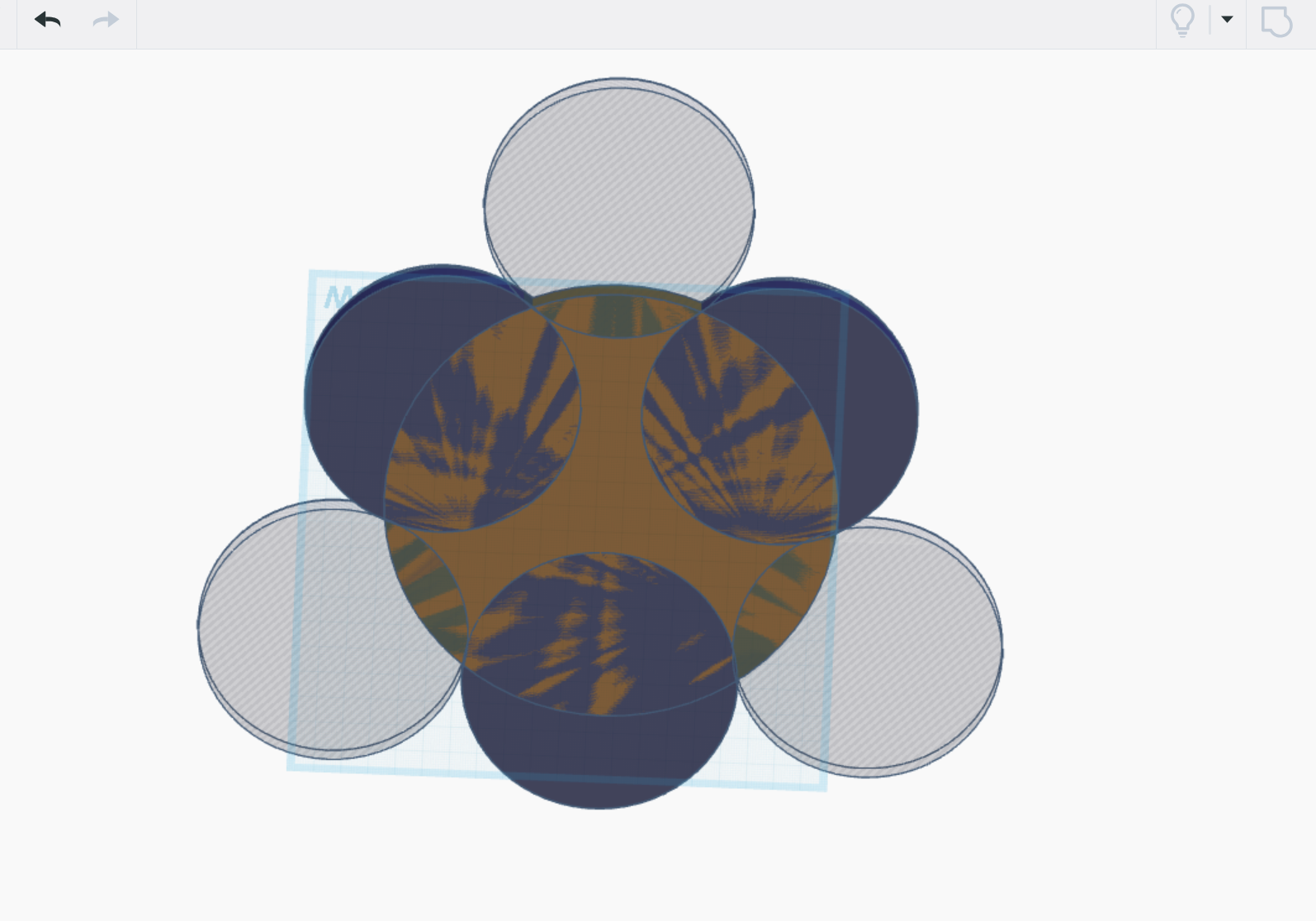 3d model of the pot stand bottom with auxillary objects. 3 shallow cylinders