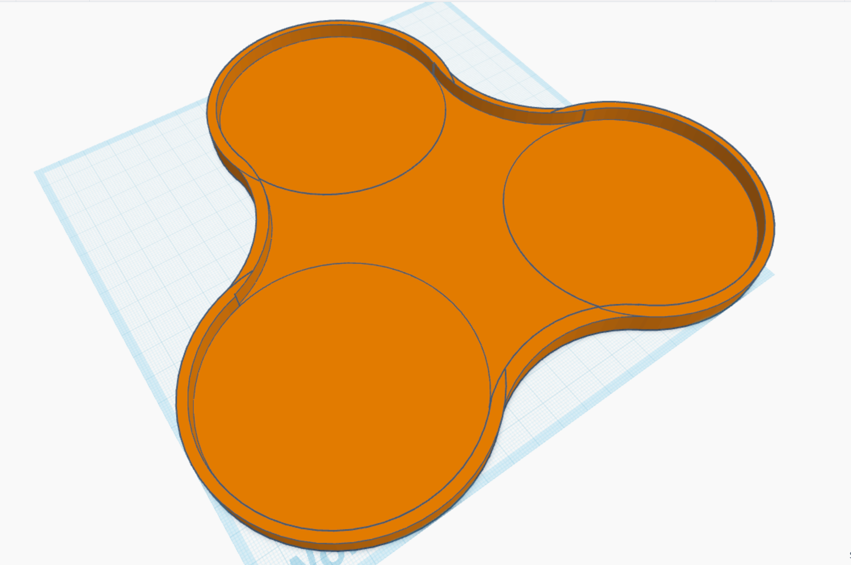 3d model of the pot stand bottom, cutted out (a shallow fence around it to hold the water. Shape: looks like 3 circles morphing from a centre circle