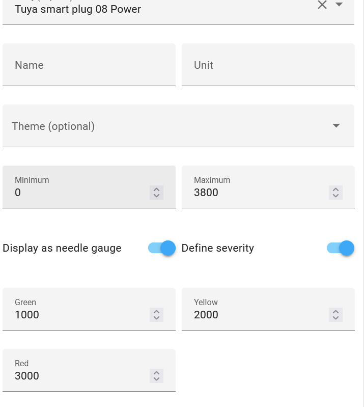 setiings for gauge chart in home assistant